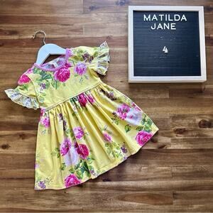 Matilda Jane Enchanted Garden Yellow Floral Pink Knit Short Sleeve Spring Dress